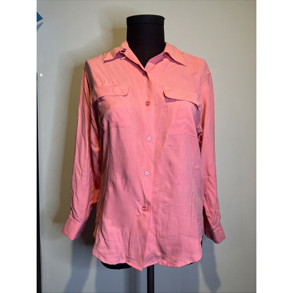 Chelsea Cambell 100‎ % Silk Pink Long Sleeve Button Up Size 6